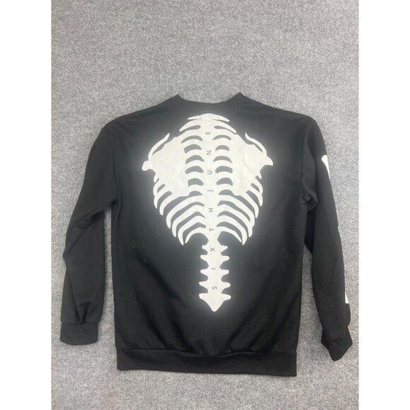 Sixth June Sweatshirt Men's Small Black Skelton Bone Print Double Side Crew Neck - Picture 7 of 7